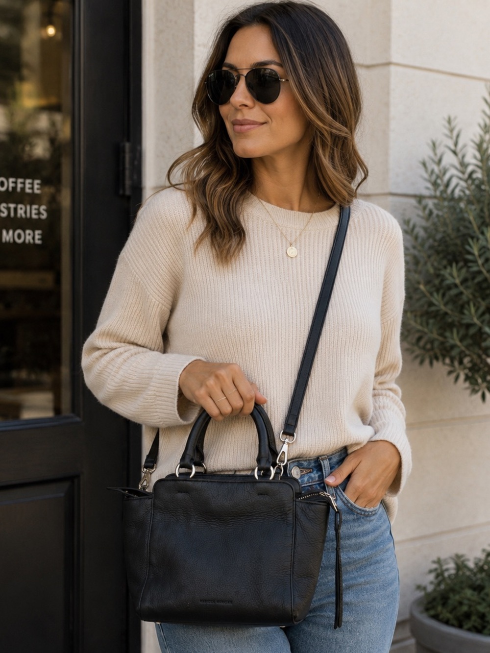 Rebecca Minkoff Avery Mini Black Pebbled Leather Satchel Crossbody Bag